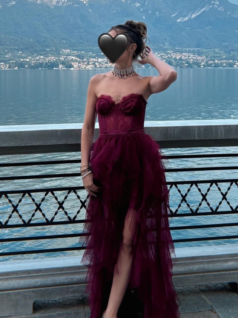 Fashion Nova Strapless Burgundy Layered Tulle Gown - Picture 3 of 5